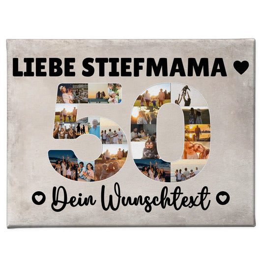 Personalisierte Fotoleinwand Wunschtext Stiefmama 50 Geburtstag