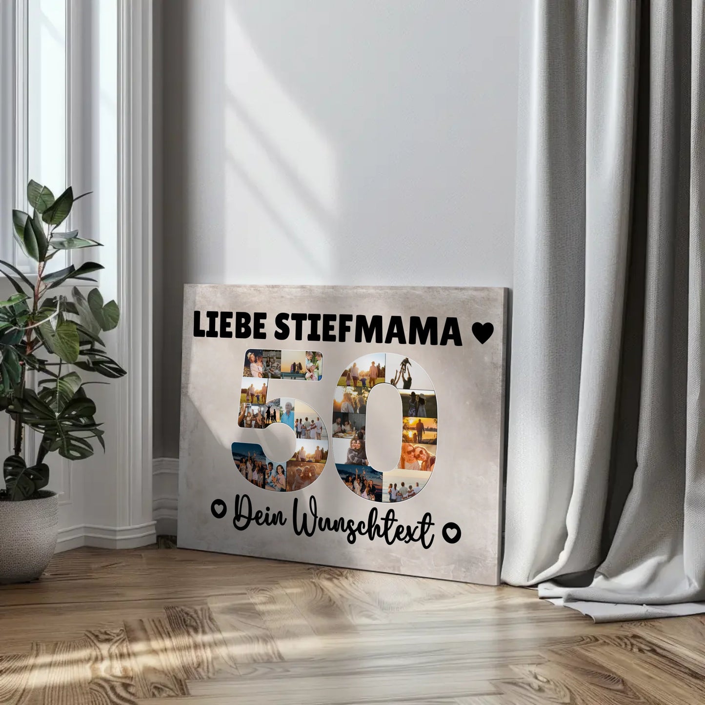 Personalisierte Fotoleinwand Wunschtext Stiefmama 50 Geburtstag