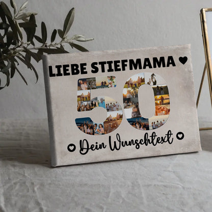 Personalisierte Fotoleinwand Wunschtext Stiefmama 50 Geburtstag