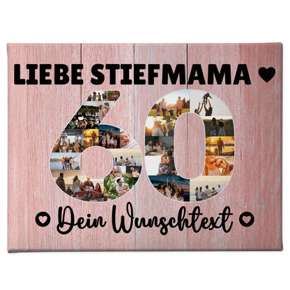 Personalisierte Fotoleinwand mit Wunschtext für Stiefmama 60 Geburtstag