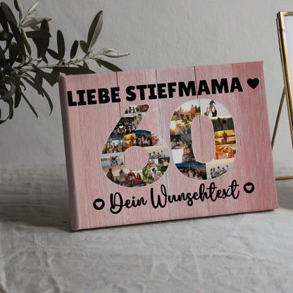 Personalisierte Fotoleinwand mit Wunschtext für Stiefmama 60 Geburtstag