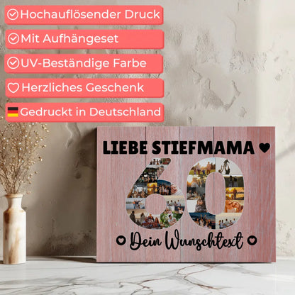 Personalisierte Fotoleinwand mit Wunschtext für Stiefmama 60 Geburtstag