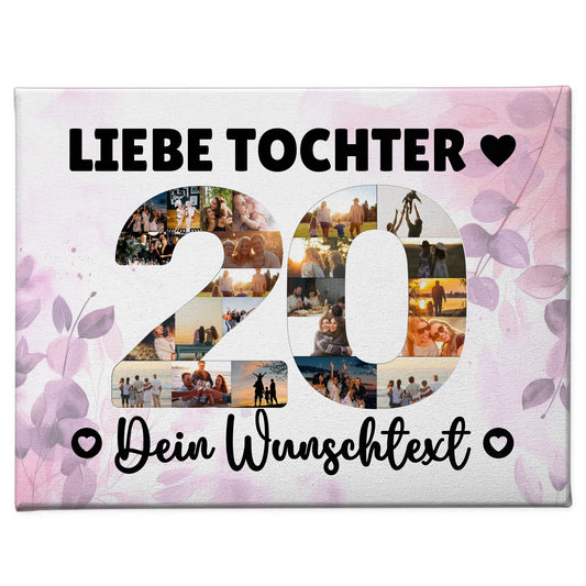 Personalisierte Fotoleinwand Wunschtext 20 Geburtstag Tochter