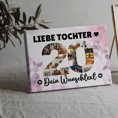 Personalisierte Fotoleinwand Wunschtext 20 Geburtstag Tochter
