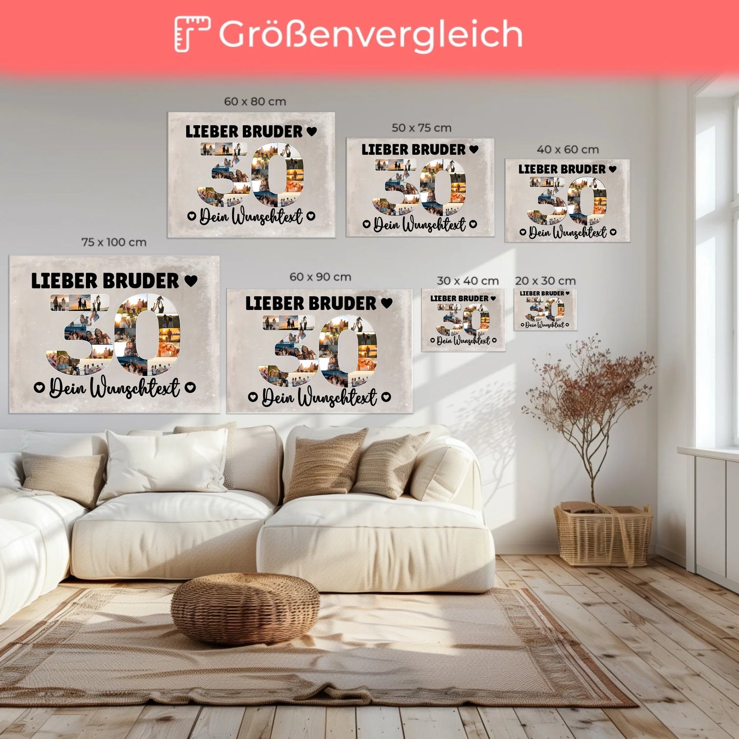 Personalisierte Fotoleinwand mit Wunschtext 30 Geburtstag Bruder