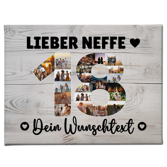 Personalisierte Fotoleinwand mit Wunschtext 18 Geburtstag Neffe