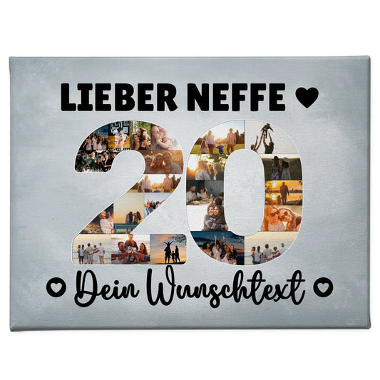 Personalisierte Fotoleinwand Wunschtext zum 20 Geburtstag Neffe