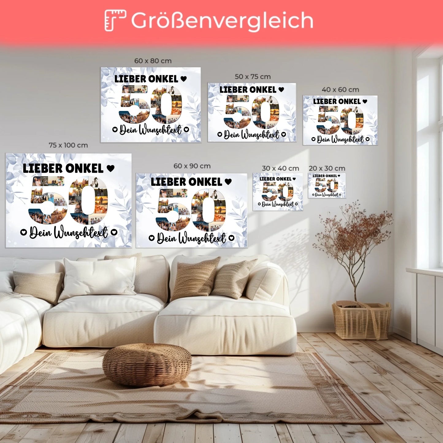 Personalisierte Fotoleinwand Wunschtext 50 Geburtstag Onkel