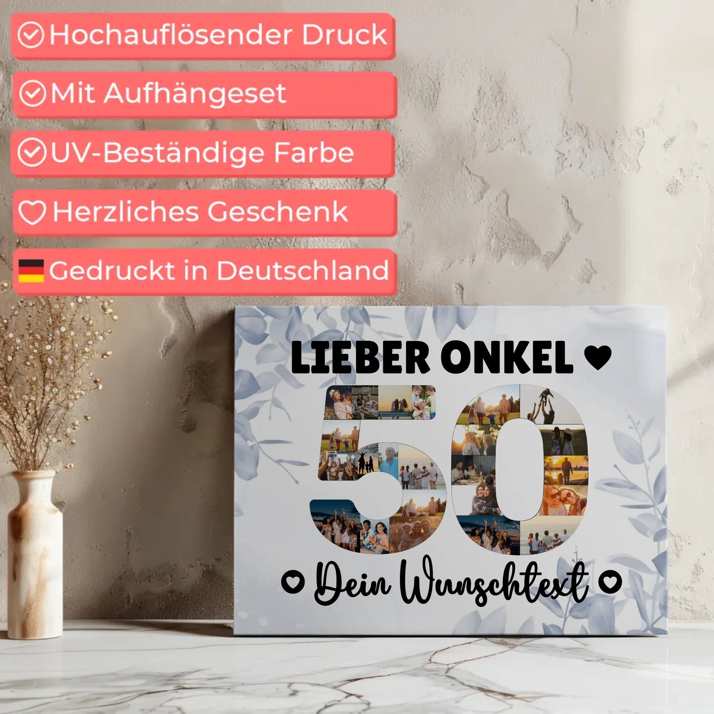 Personalisierte Fotoleinwand Wunschtext 50 Geburtstag Onkel