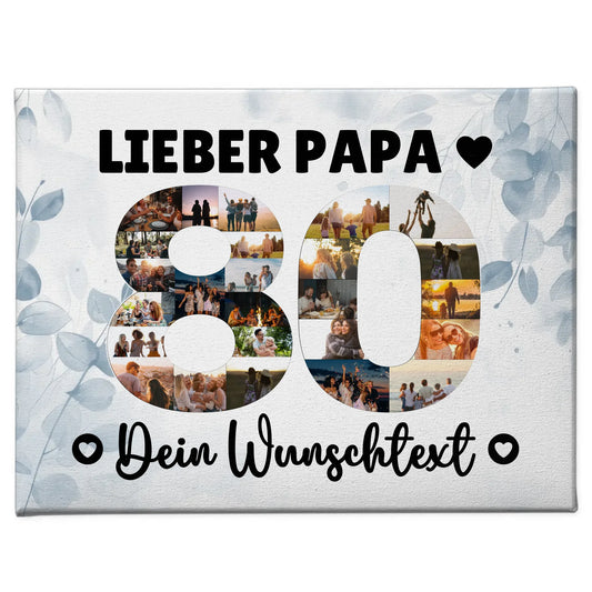 Personalisierte Fotoleinwand Wunschtext 80 Geburtstag Papa