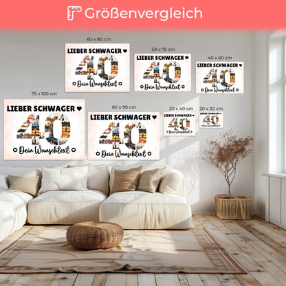 Personalisierte Fotoleinwand mit Wunschtext 40 Geburtstag Schwager