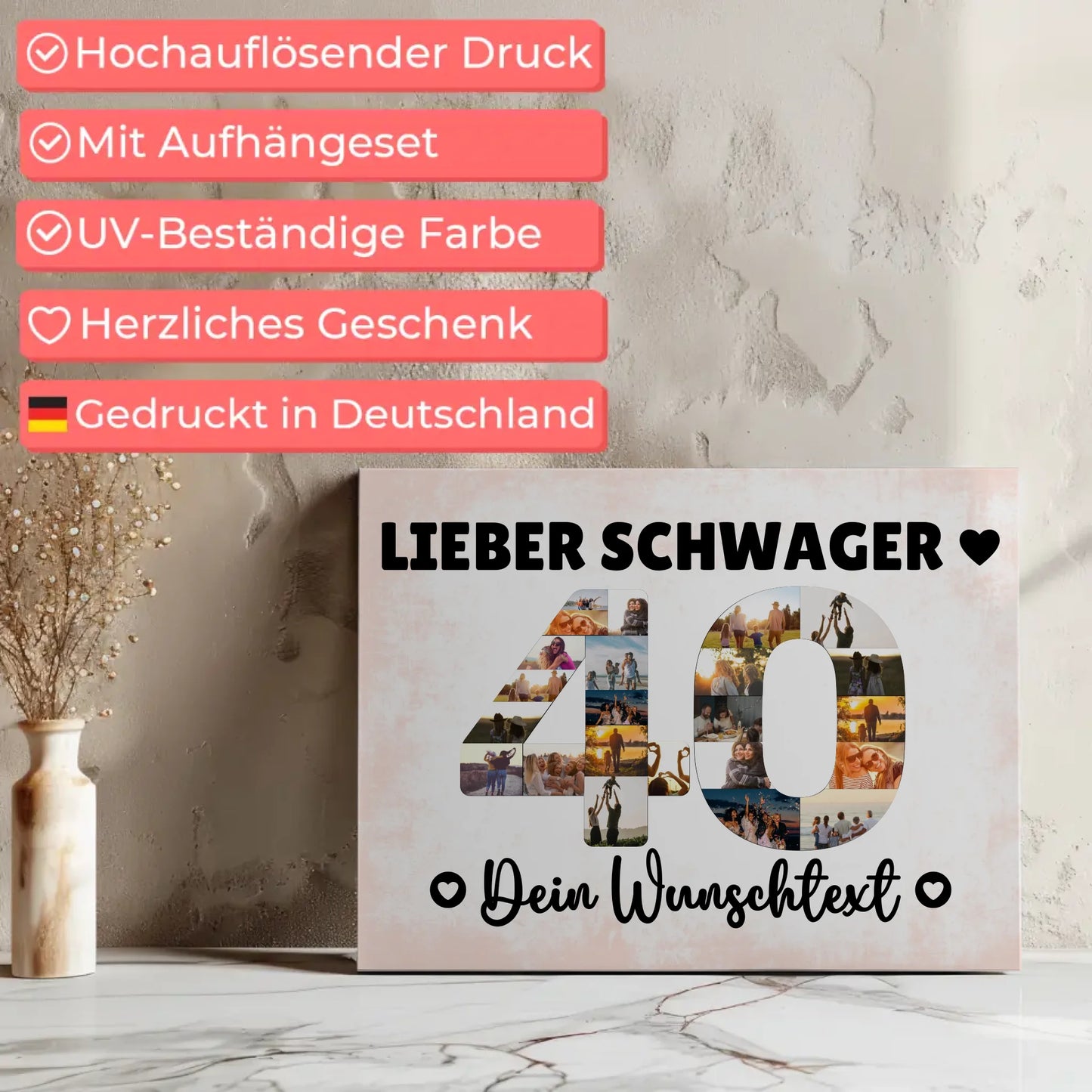 Personalisierte Fotoleinwand mit Wunschtext 40 Geburtstag Schwager