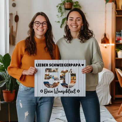 Personalisierte Fotoleinwand mit Wunschtext zum 50 Geburtstag Schwiegerpapa