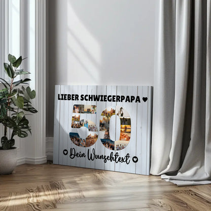 Personalisierte Fotoleinwand mit Wunschtext zum 50 Geburtstag Schwiegerpapa