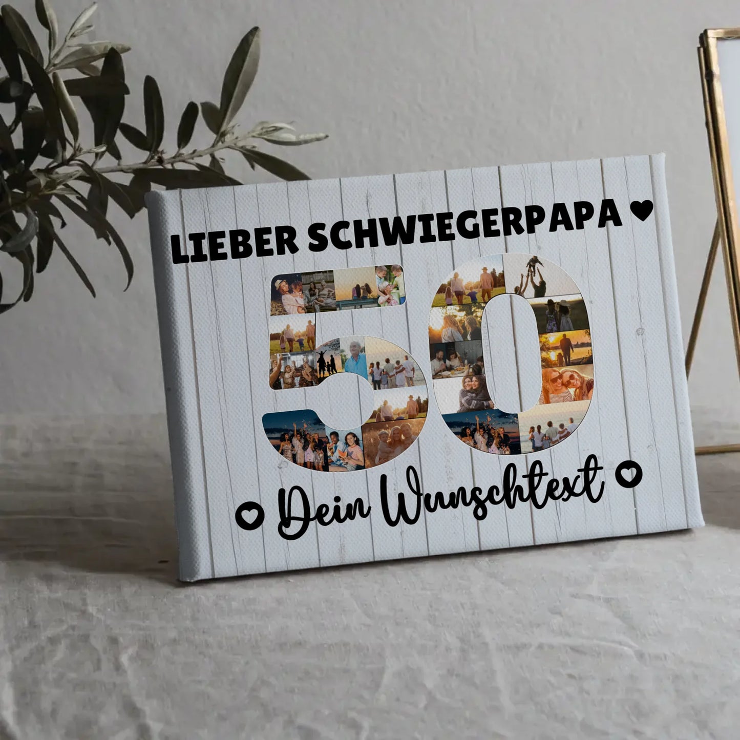 Personalisierte Fotoleinwand mit Wunschtext zum 50 Geburtstag Schwiegerpapa