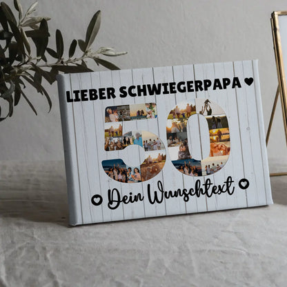 Personalisierte Fotoleinwand mit Wunschtext zum 50 Geburtstag Schwiegerpapa