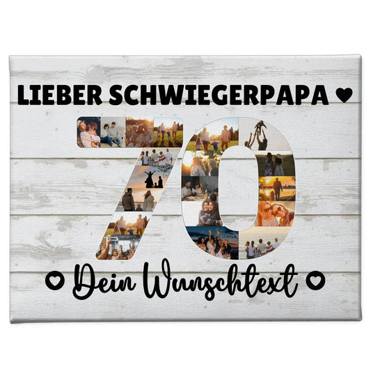Personalisierte Fotoleinwand Wunschtext 70 Geburtstag Schwiegerpapa