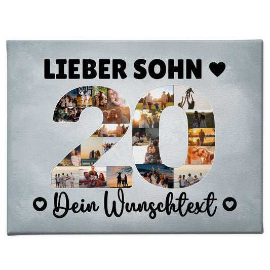 Personalisierte Fotoleinwand mit Wunschtext zum 20 Geburtstag Sohn