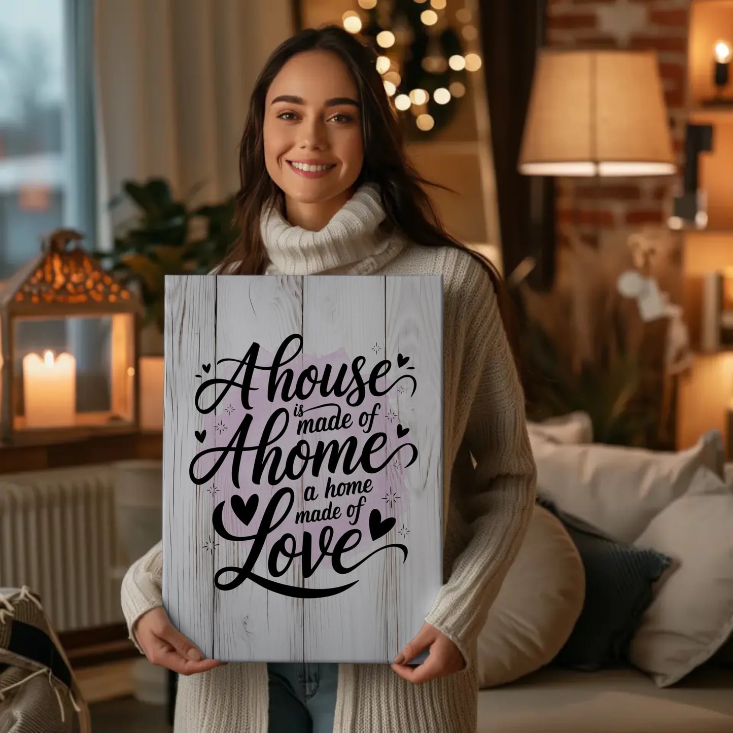 Personalisierte Spruch Leinwand A house is made of walls a home is made of love