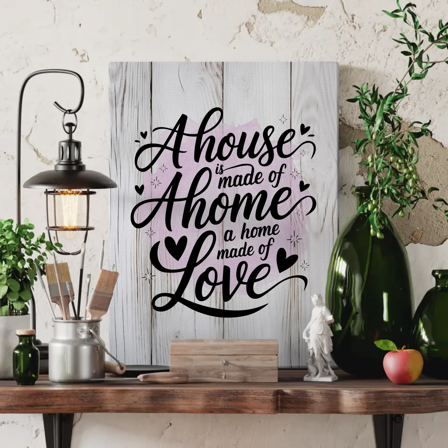Personalisierte Spruch Leinwand A house is made of walls a home is made of love