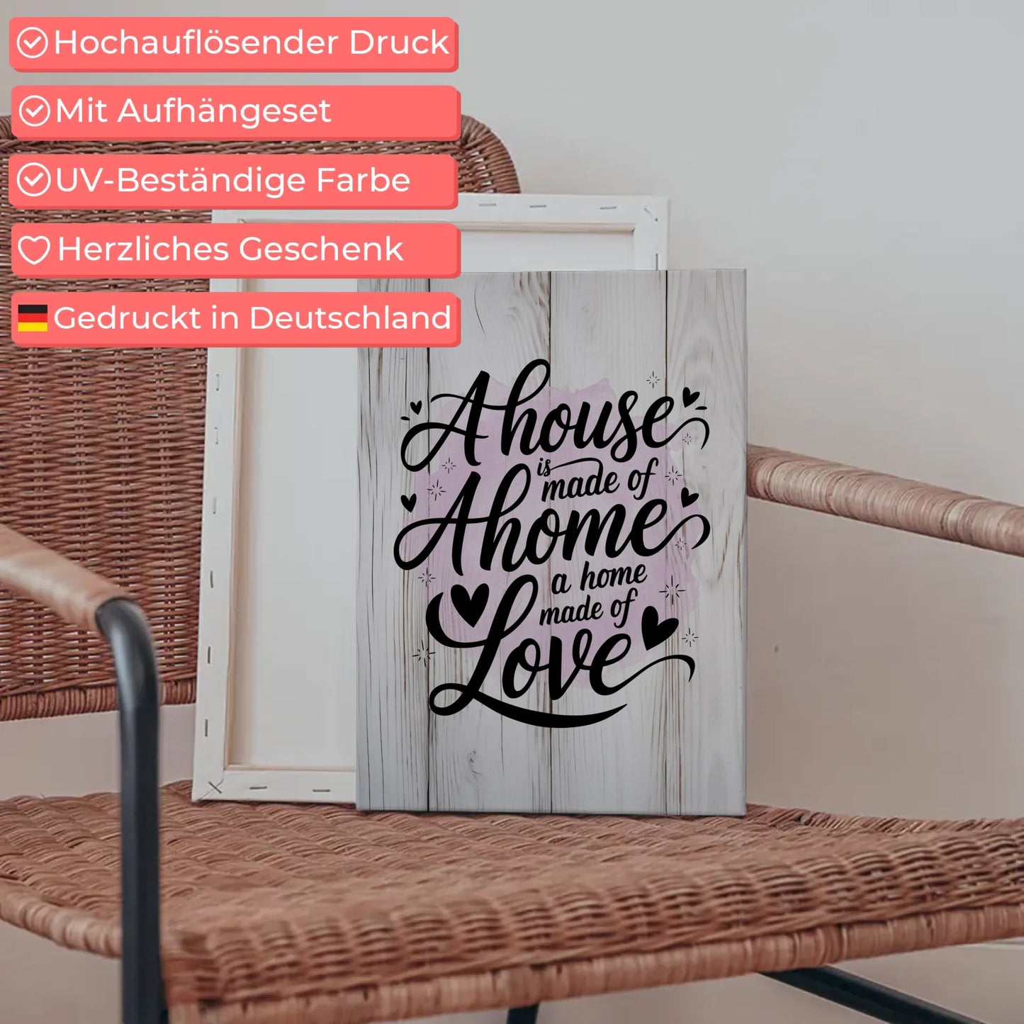 Personalisierte Spruch Leinwand A house is made of walls a home is made of love