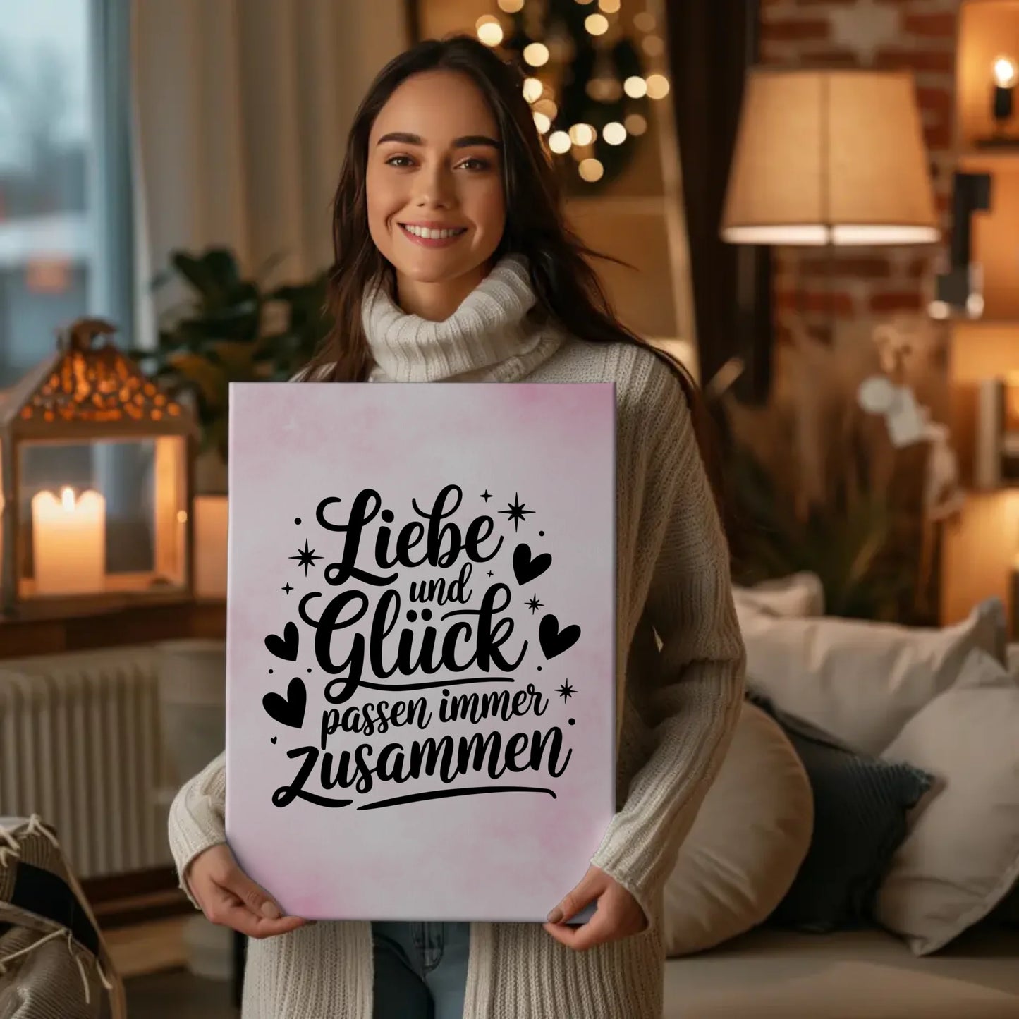 Leinwand mit Spruch Liebe und Glück passen immer zusammen