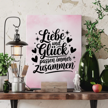 Leinwand mit Spruch Liebe und Glück passen immer zusammen