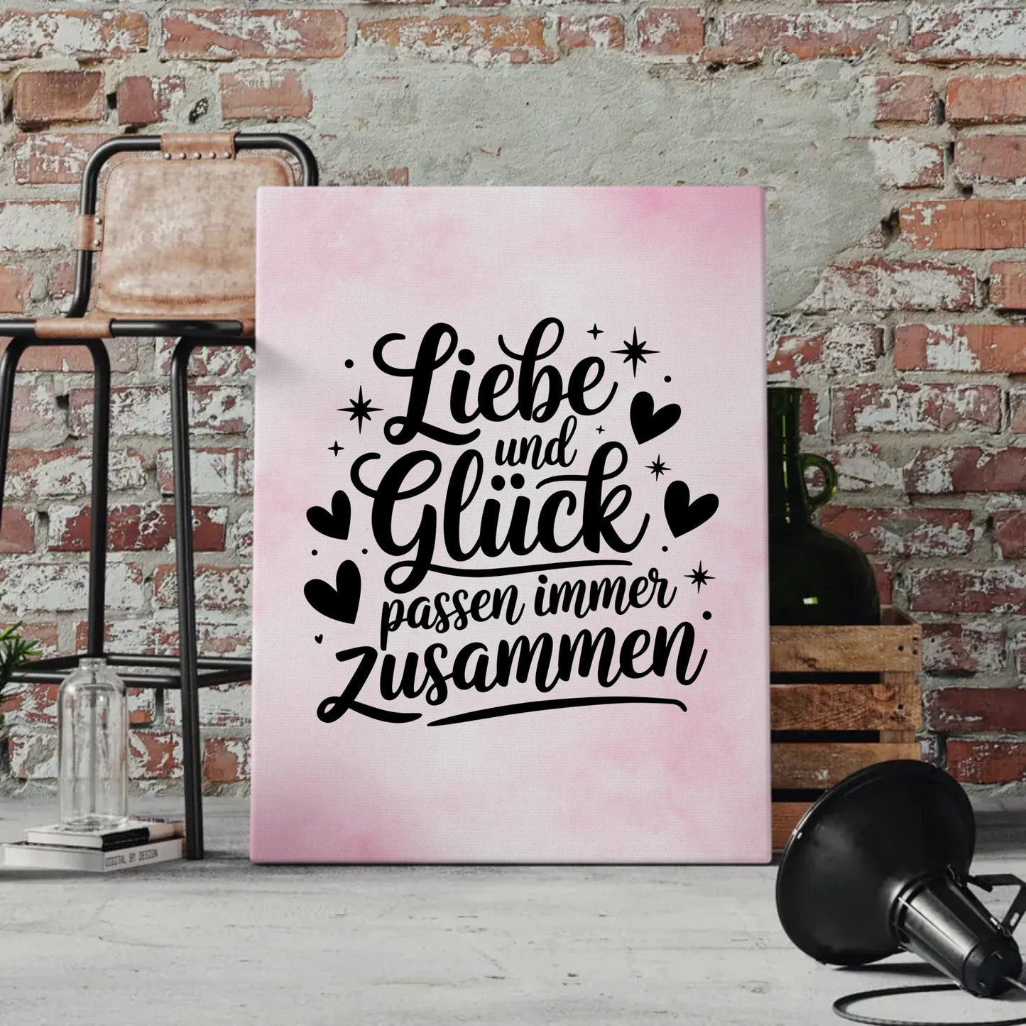 Leinwand mit Spruch Liebe und Glück passen immer zusammen