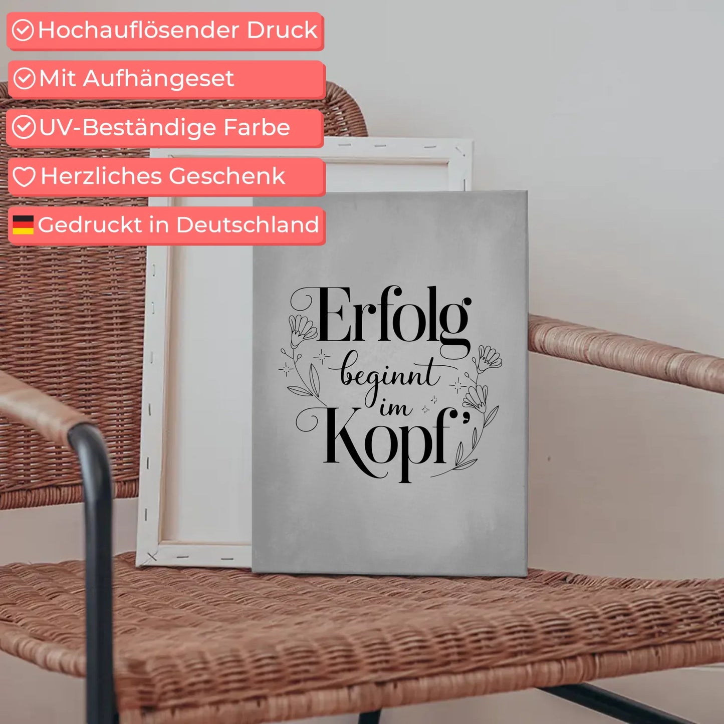 Spruch Leinwand Erfolg beginnt im Kopf personalisiert gestalten