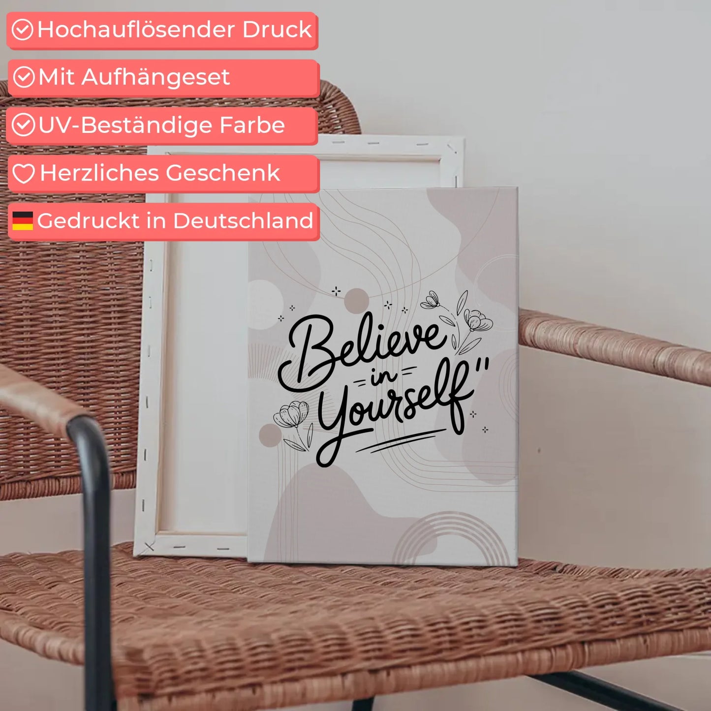 Personalisierte Leinwand Spruch Believe in yourself Geschenk