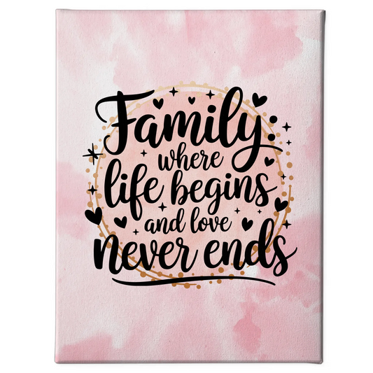 Leinwand Mit Spruch Family where life begins and love never ends