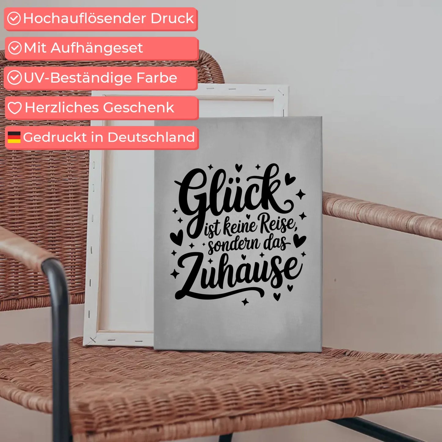 Leinwand Spruch Glück ist keine Reise sondern das Zuhause