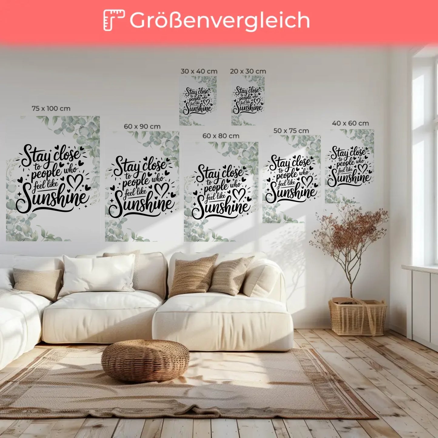 Personalisierte Leinwand Spruch Stay close to people who feel like sunshine