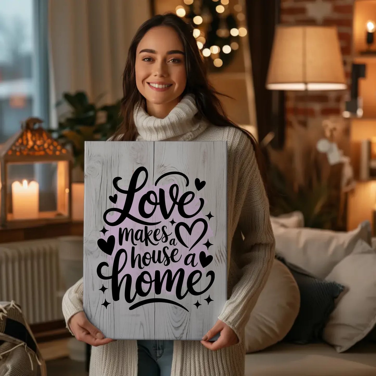 Leinwand Spruch Love makes a house a home personalisiert
