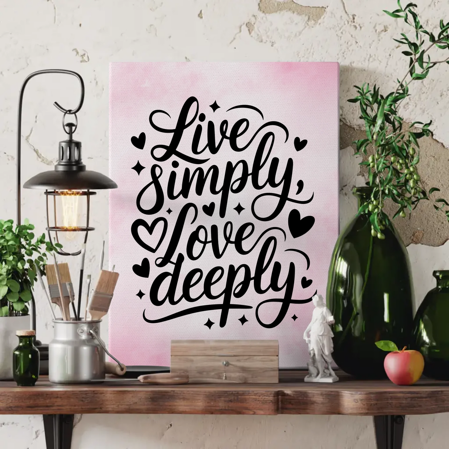 Spruch Leinwand Live simply love deeply personalisiert gestalten