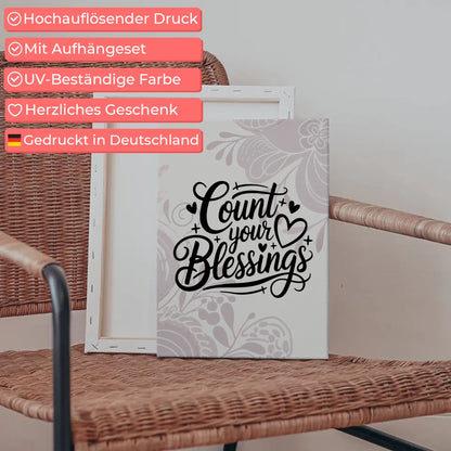 Leinwand Spruch Count your blessings personalisierte Geschenke
