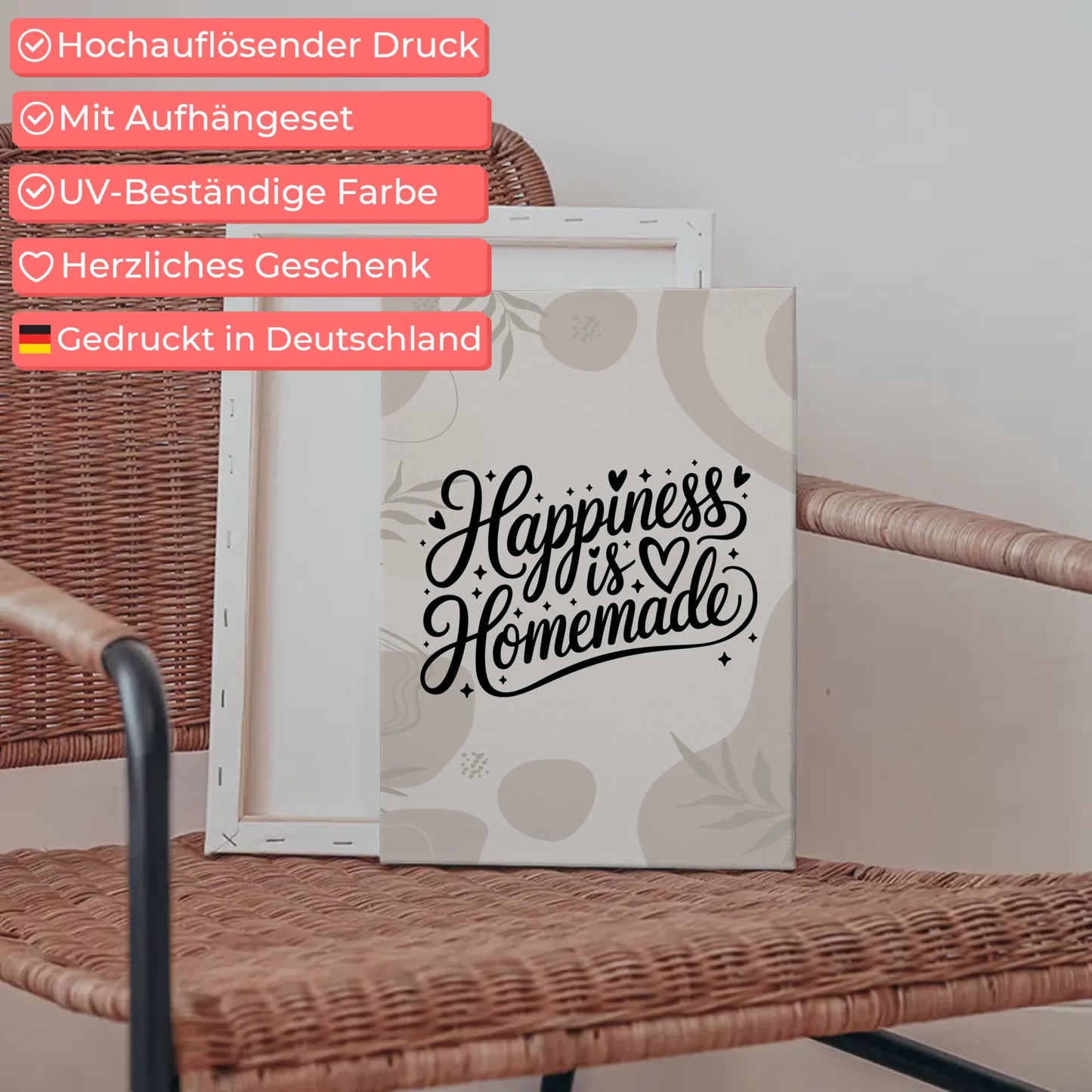 Leinwand Mit Spruch Happiness is homemade Personalisierbar