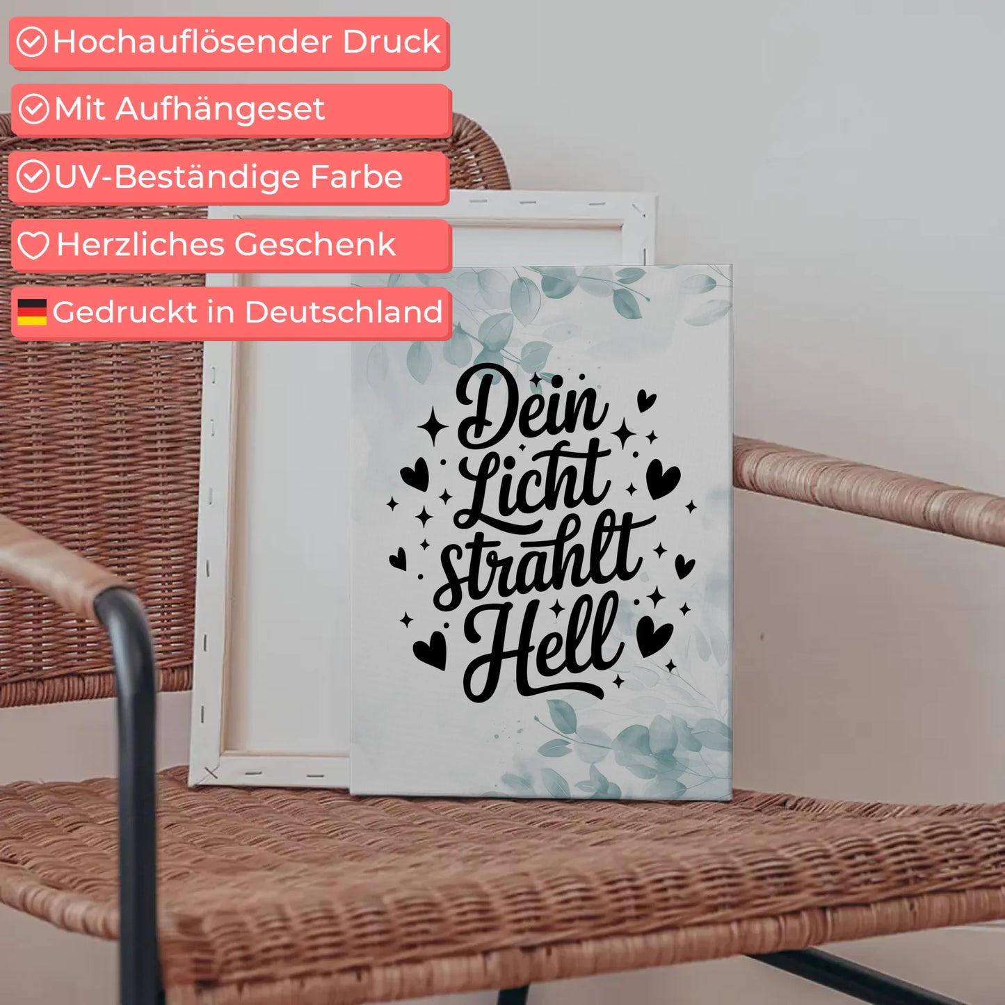 Leinwand Spruch Dein Licht strahlt hell für personalisierte Geschenke