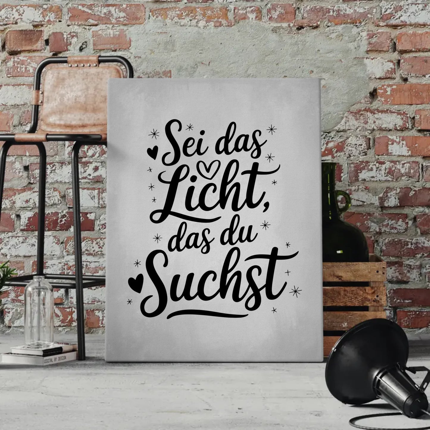 Personalisierte Sprüche Leinwand Sei das Licht das du suchst