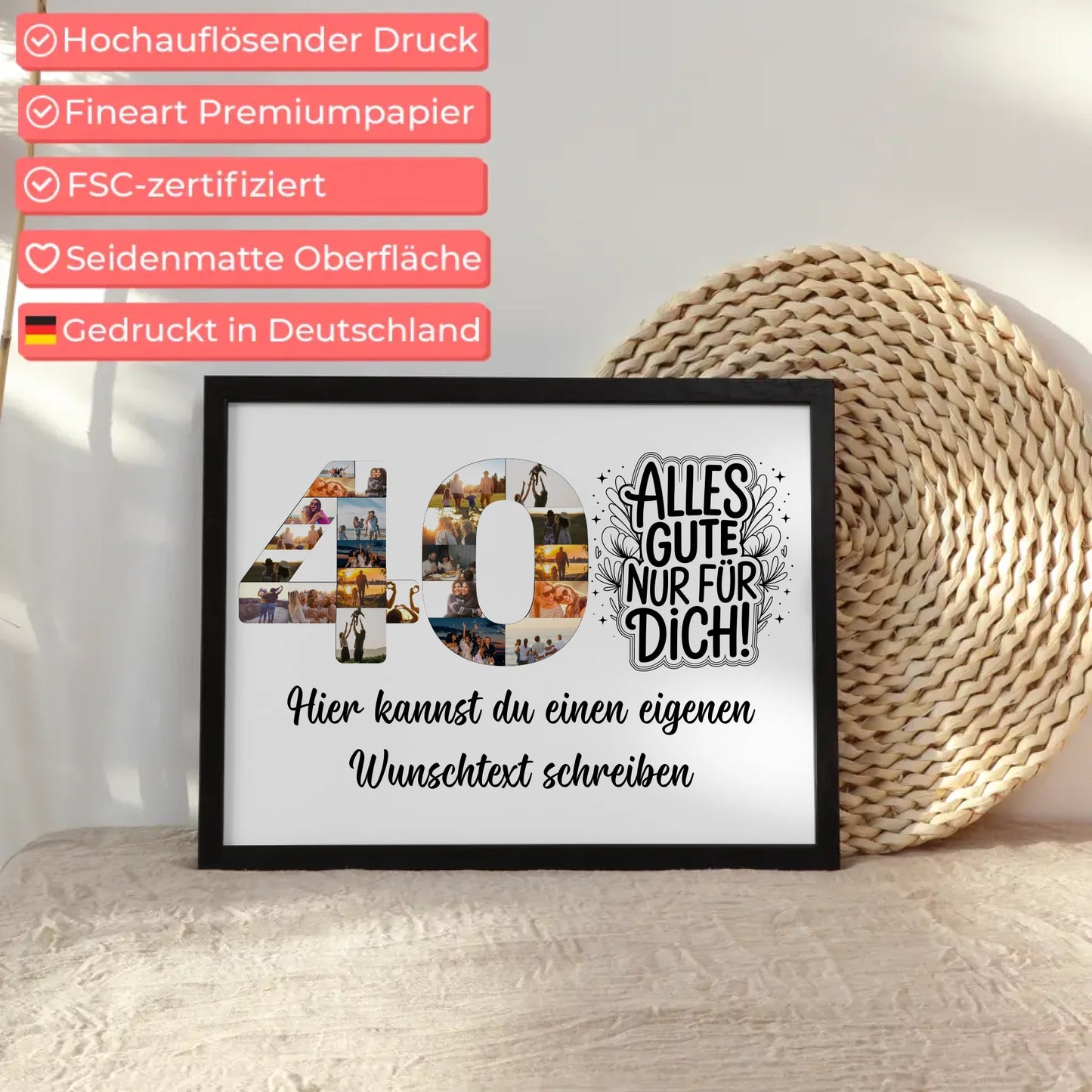 Personalisiertes Poster Wunschtext 40 Geburtstag Alles Gute für Dich