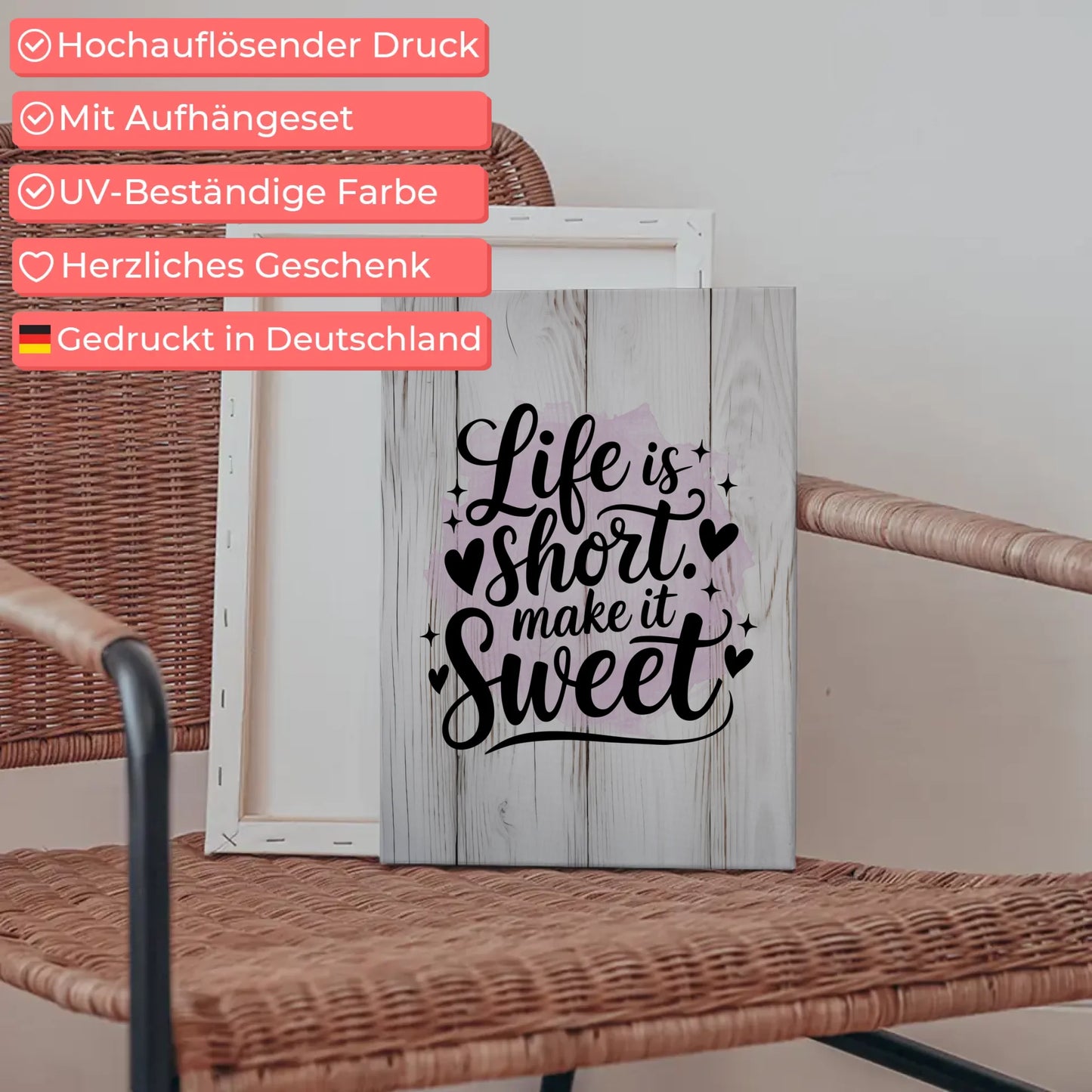 Personalisierte Spruch Leinwand Life is short Make it sweet