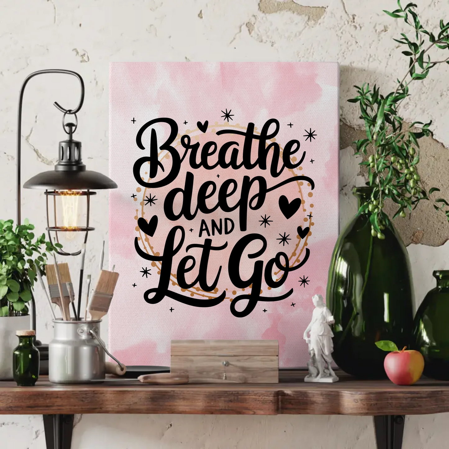 Leinwand Spruch Breathe deep and let go personalisiert