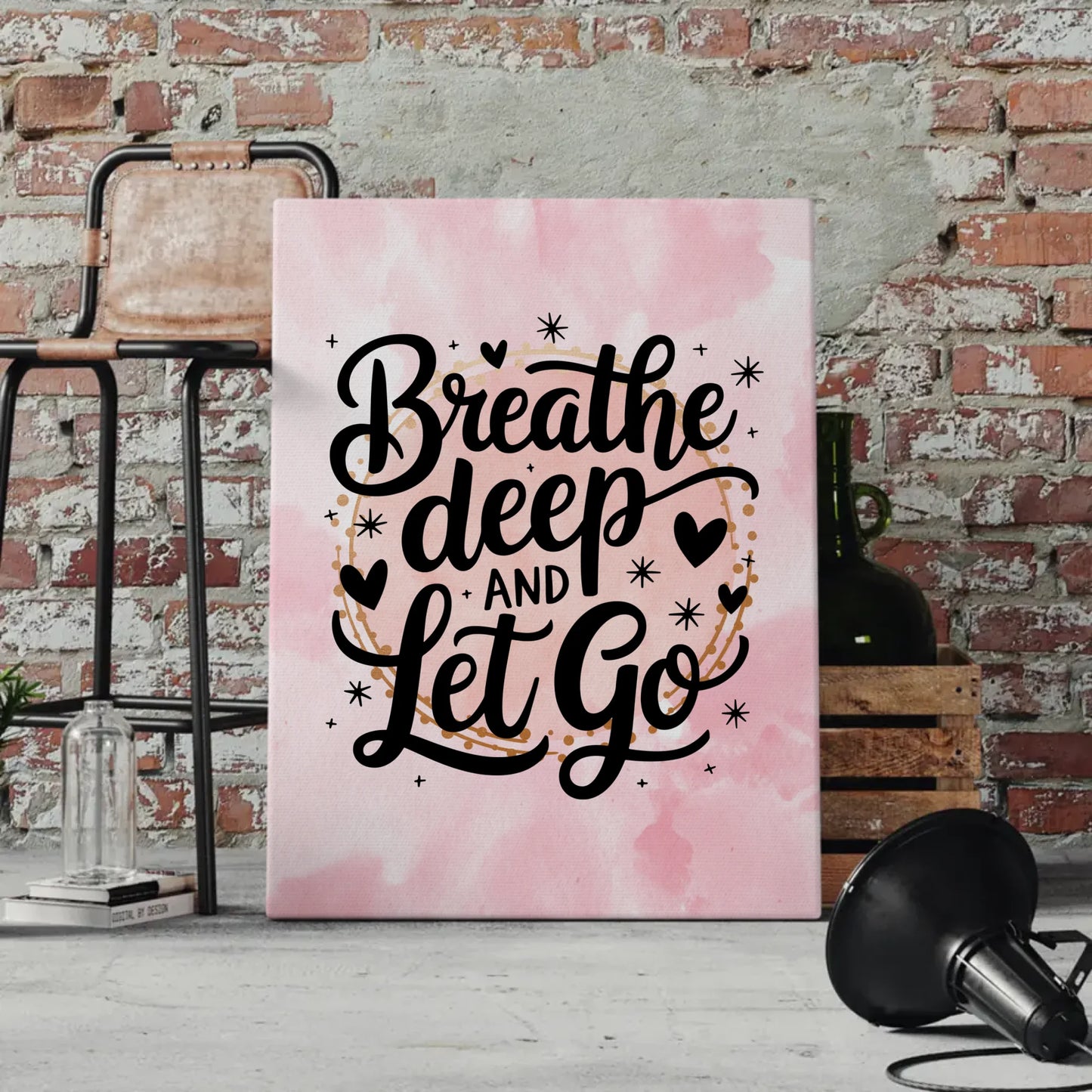 Leinwand Spruch Breathe deep and let go personalisiert