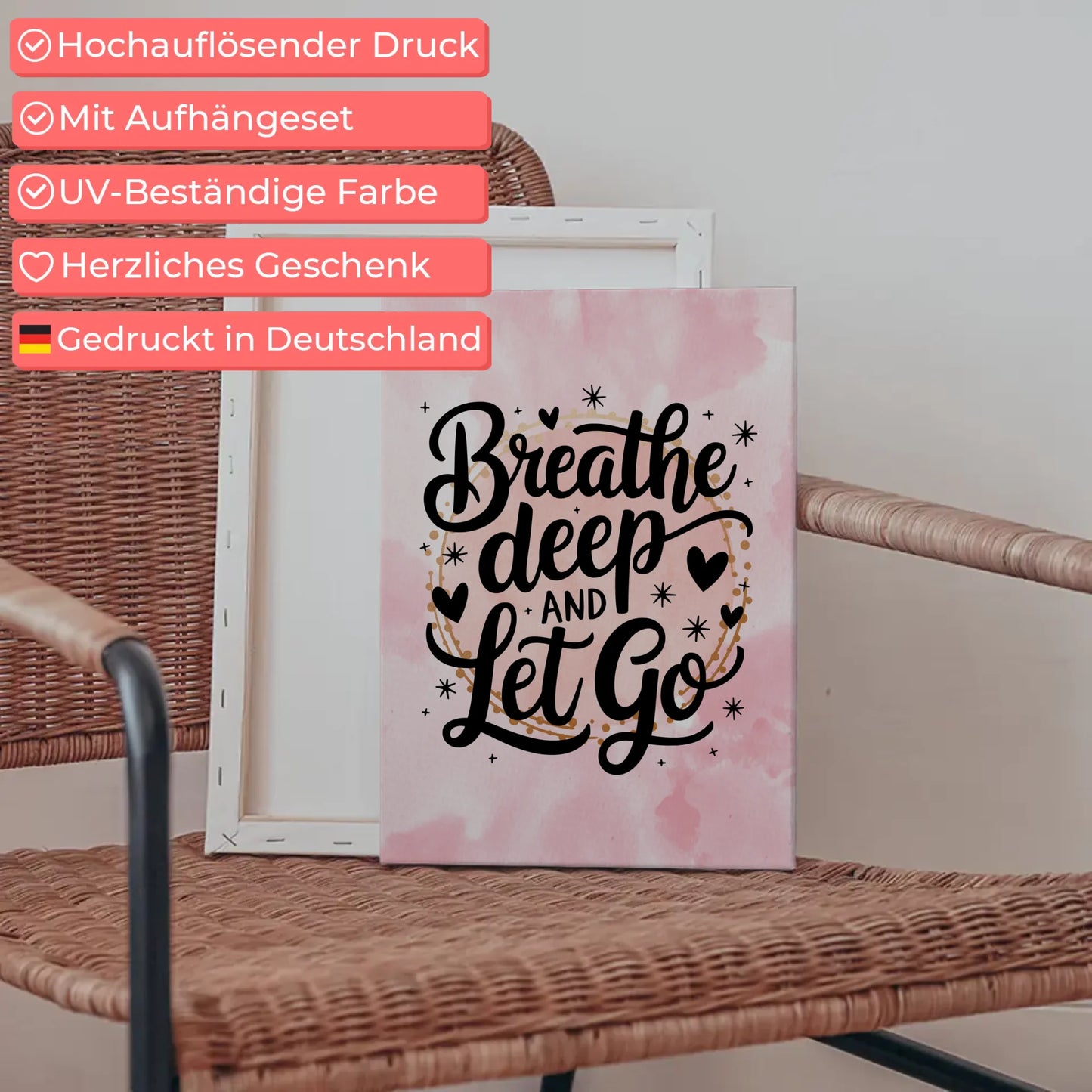 Leinwand Spruch Breathe deep and let go personalisiert
