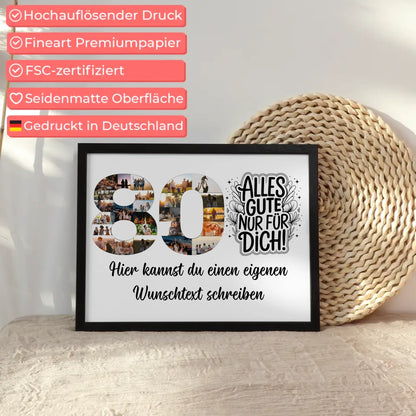 Personalisiertes Poster Wunschtext 80 Geburtstag Alles Gute für Dich