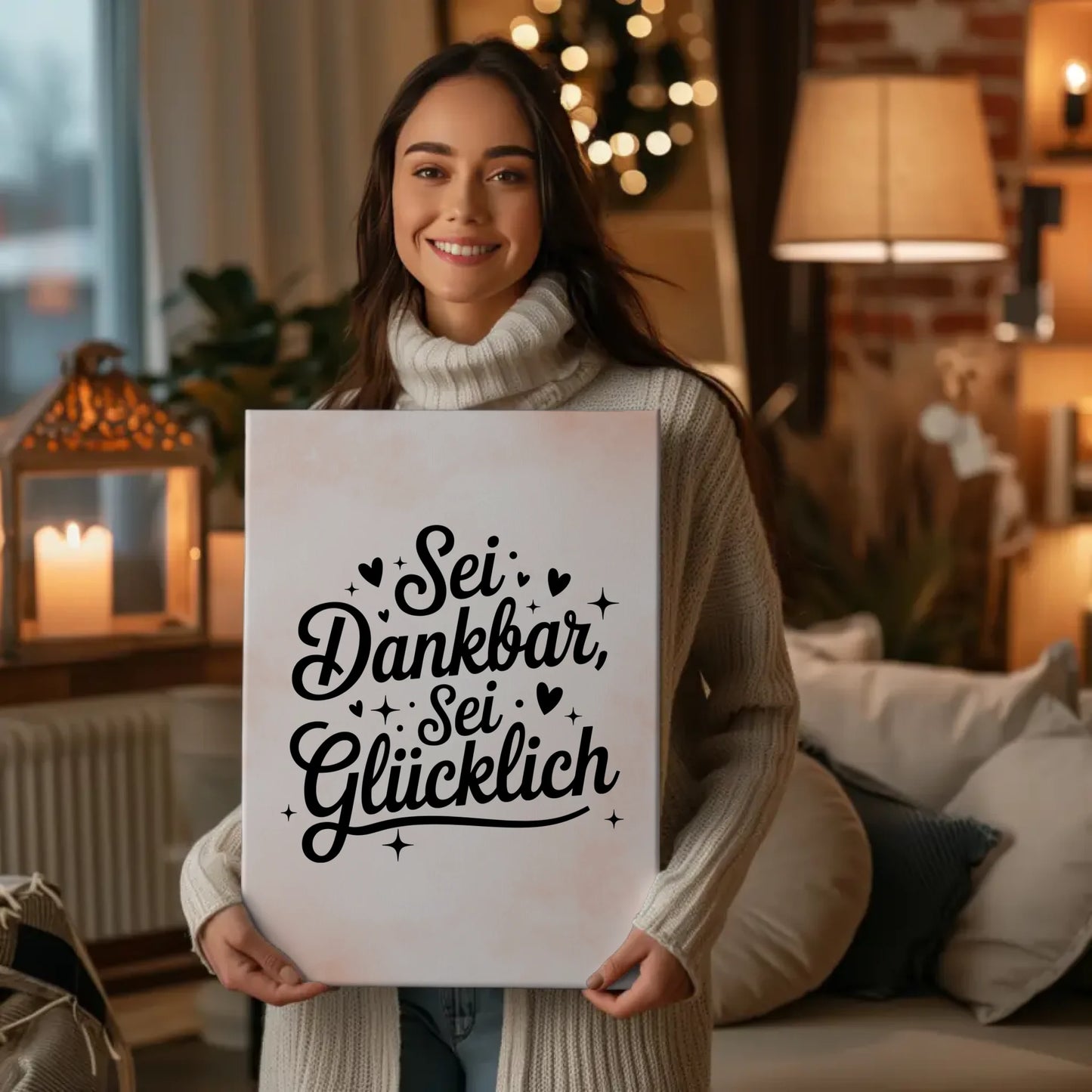 Leinwand Spruch Sei dankbar sei glücklich für persönliche Geschenke