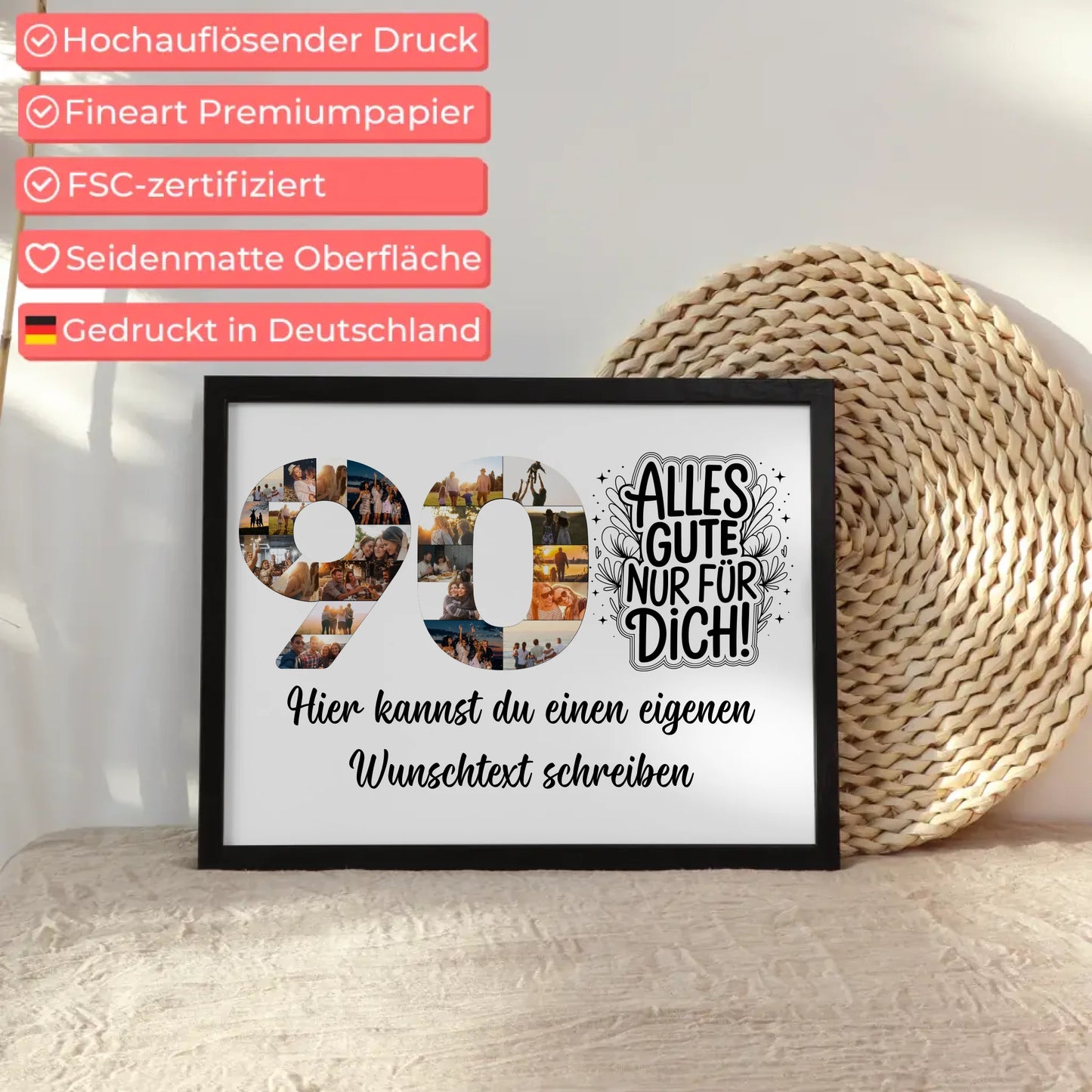 Personalisiertes Poster mit Wunschtext zum 90 Geburtstag Alles Gute für Dich