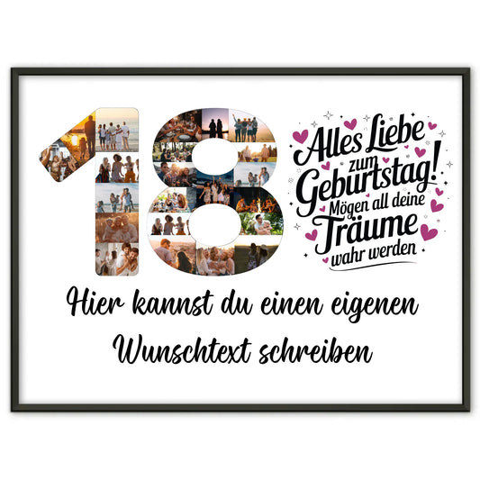 Personalisiertes Poster Wunschtext 18 Geburtstag Deine Träume