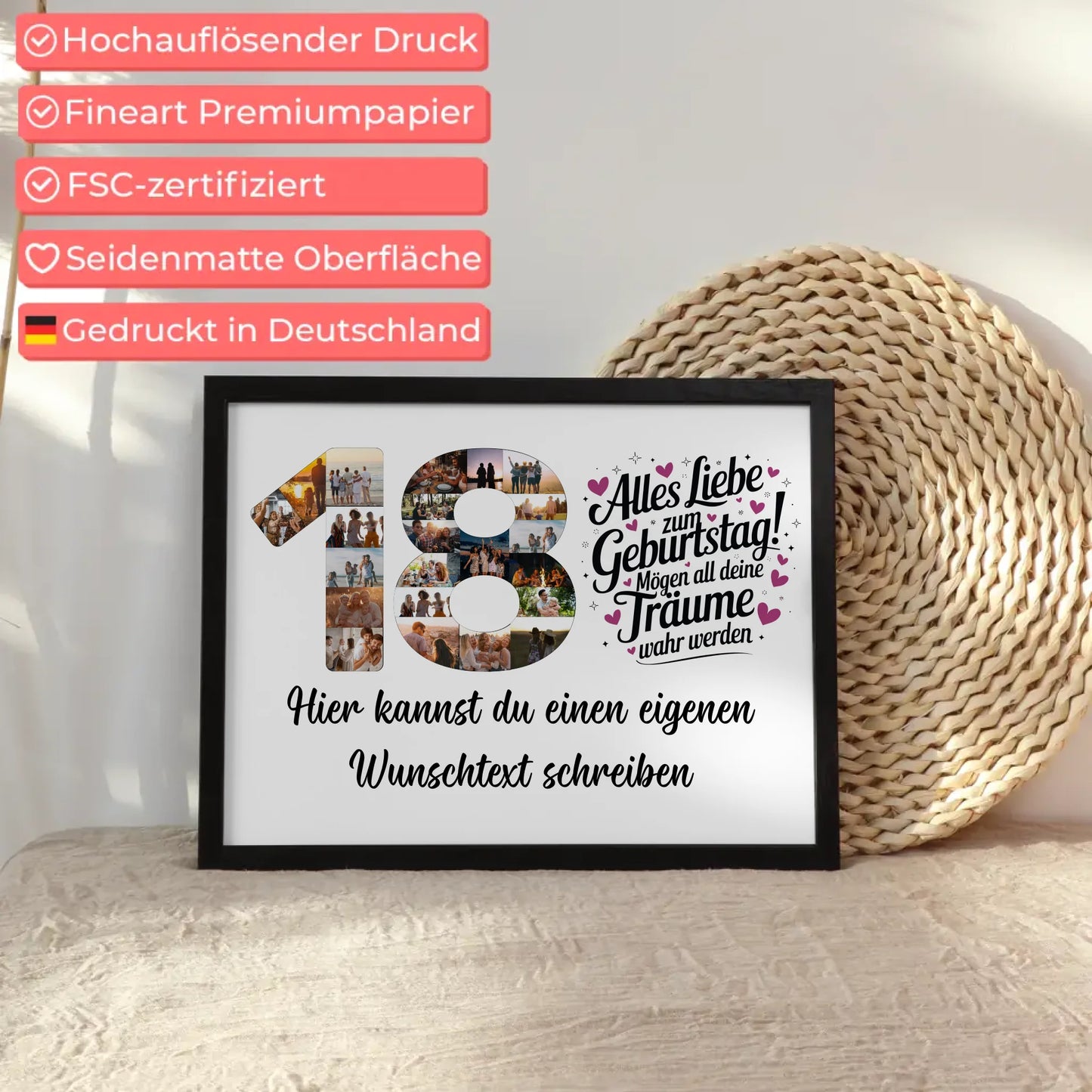 Personalisiertes Poster Wunschtext 18 Geburtstag Deine Träume