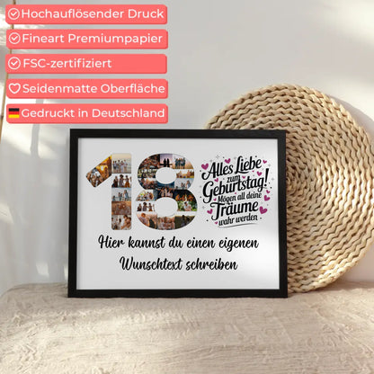 Personalisiertes Poster Wunschtext 18 Geburtstag Deine Träume